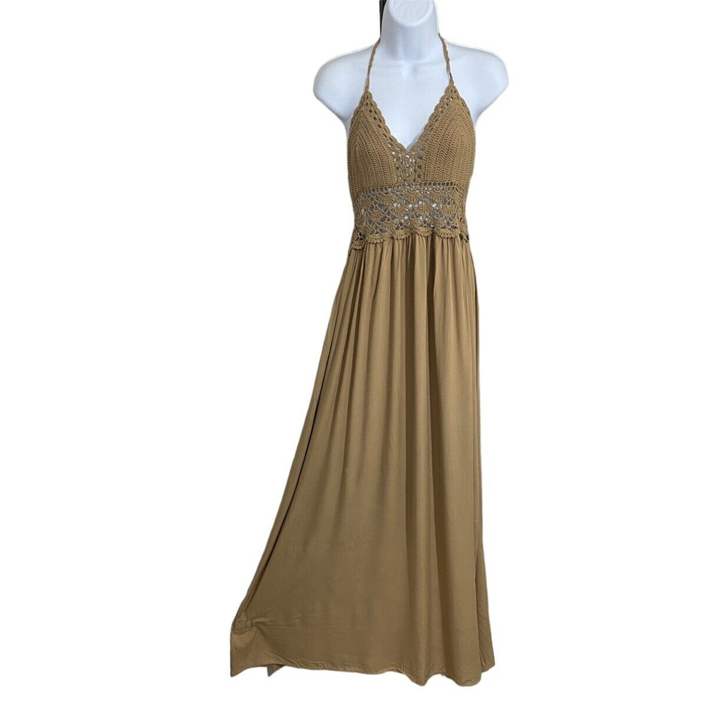 NWT LILBETTER Womens Beach Crochet Backless Bohemian Halter Maxi Long X-Large